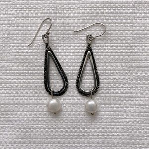 SILPADA OXIDIZED STERLING SILVER AND PEARL EARRINGS